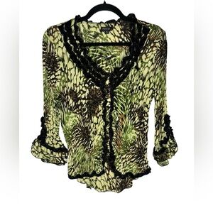 Vintage y2k Fairy Whimsigoth Beaded Ruffle Flare Sleeve Blouse Size Medium